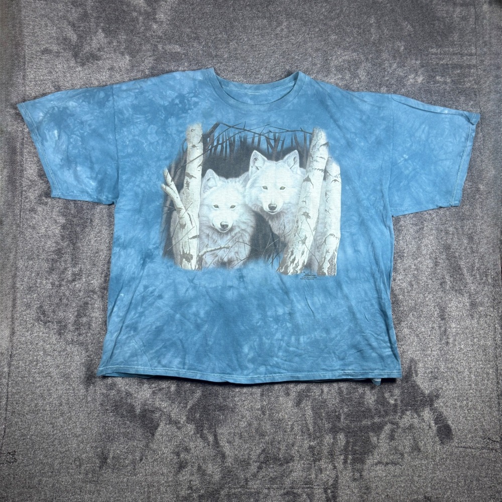 Vintage 1999 The Mountain Wolf Tie Dye T-Shirt Blue Rusty Fessenden 2XL